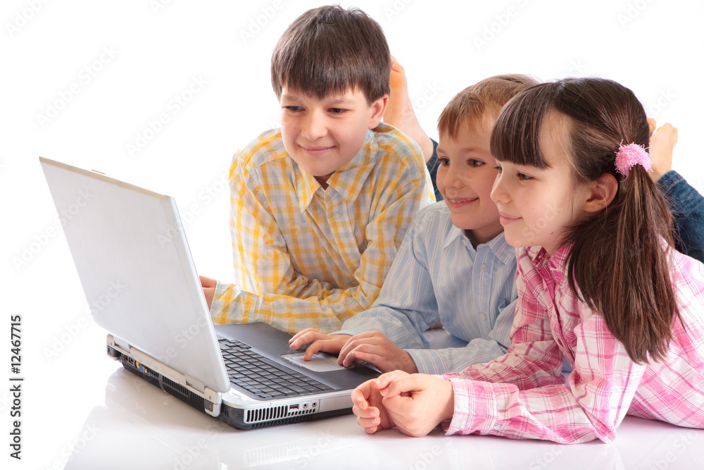 Children Playing on Laptop