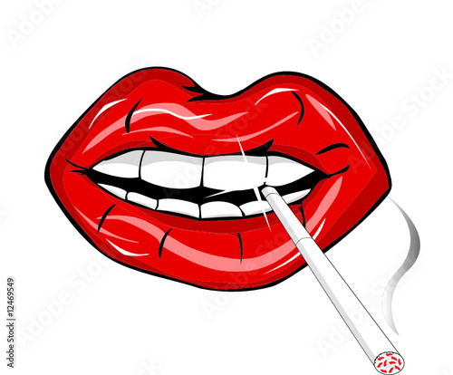 cigarette in mouth, isolated on white