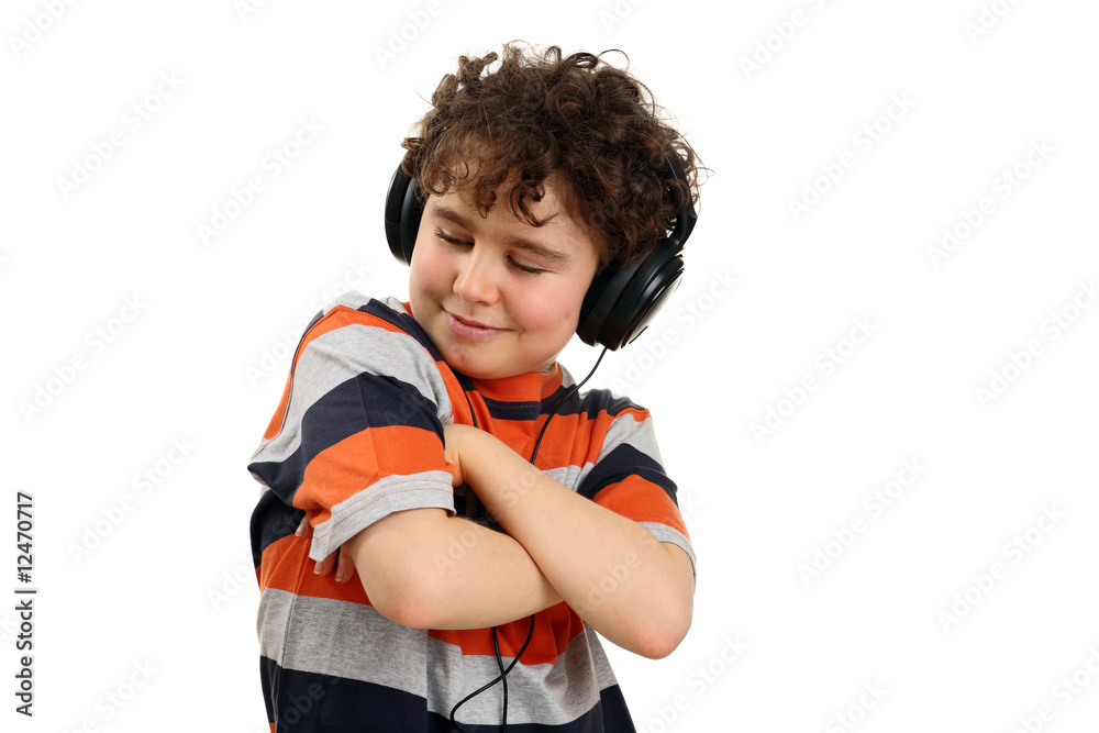 Boy with headphones isolated on white background Boy with headphones isolated on white background