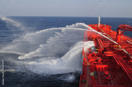 Tanker crude oil carrier ship during fire drill exercises