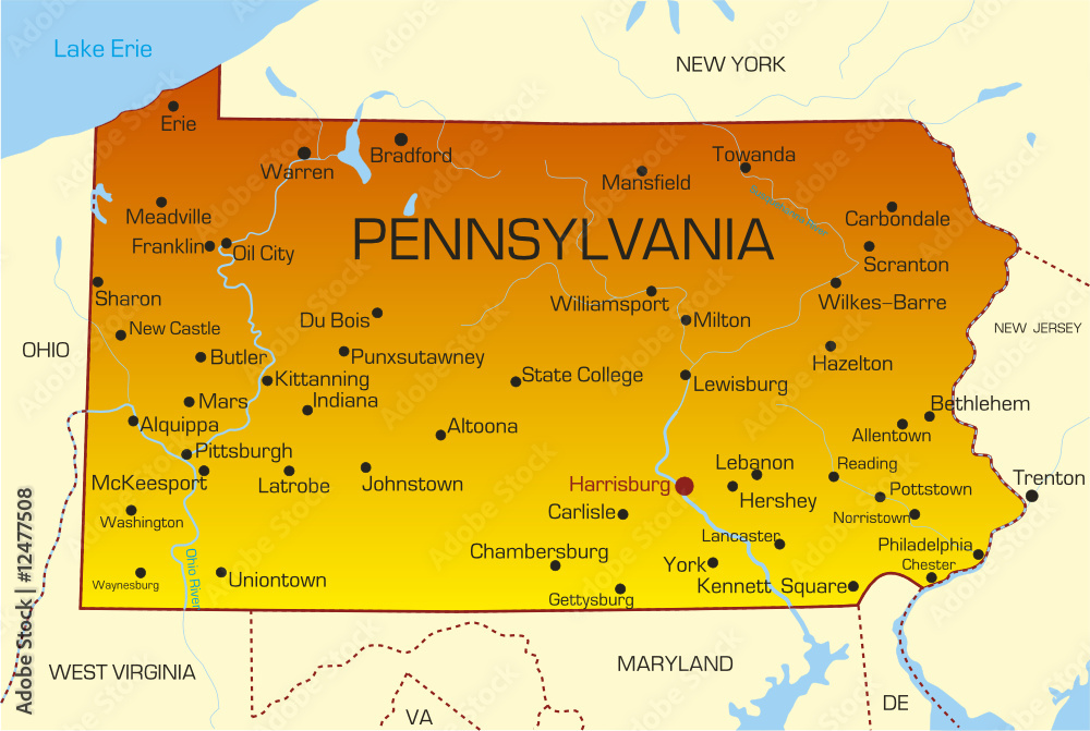 Vector color map of Pennsylvania state. Usa Stock Vector | Adobe Stock
