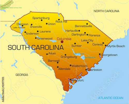 Vector color map of South Carolina state. Usa
