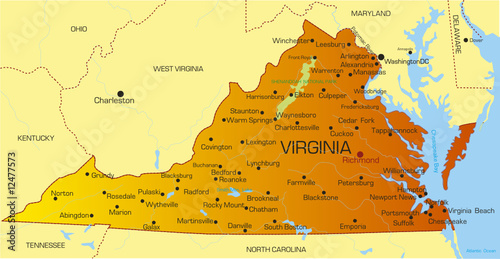 Vector color map of Virginia state. Usa