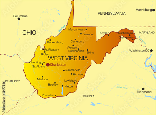 Vector color map of West Virginia state. Usa