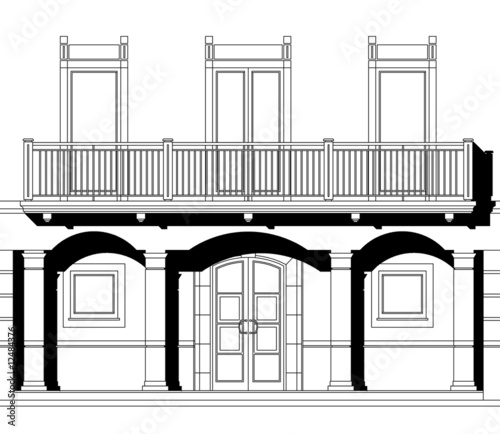 House elevation on white background with shadows.. photo