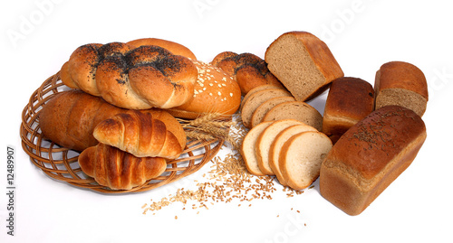 Bread and cereals on a white background