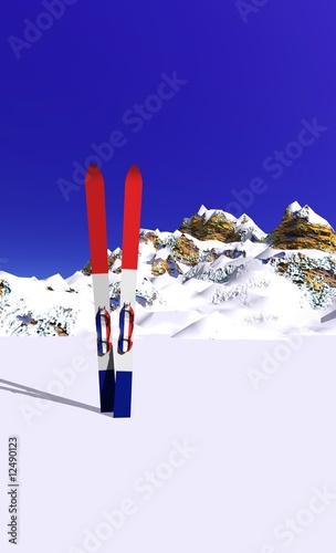 skis bleu blanc rouge