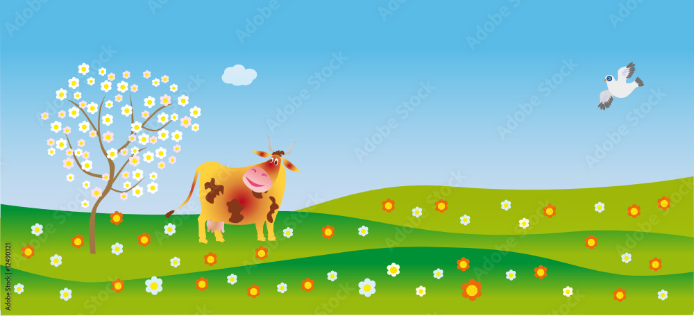 A cow admires in spring A cow admires in spring