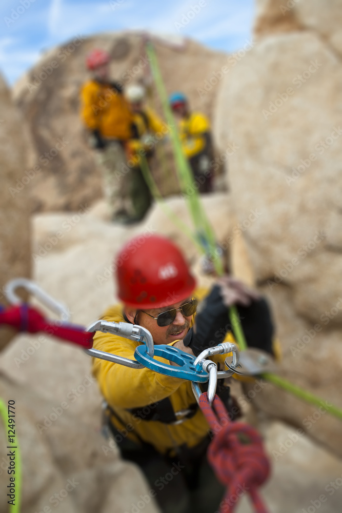 High angle rock climbing rescue.