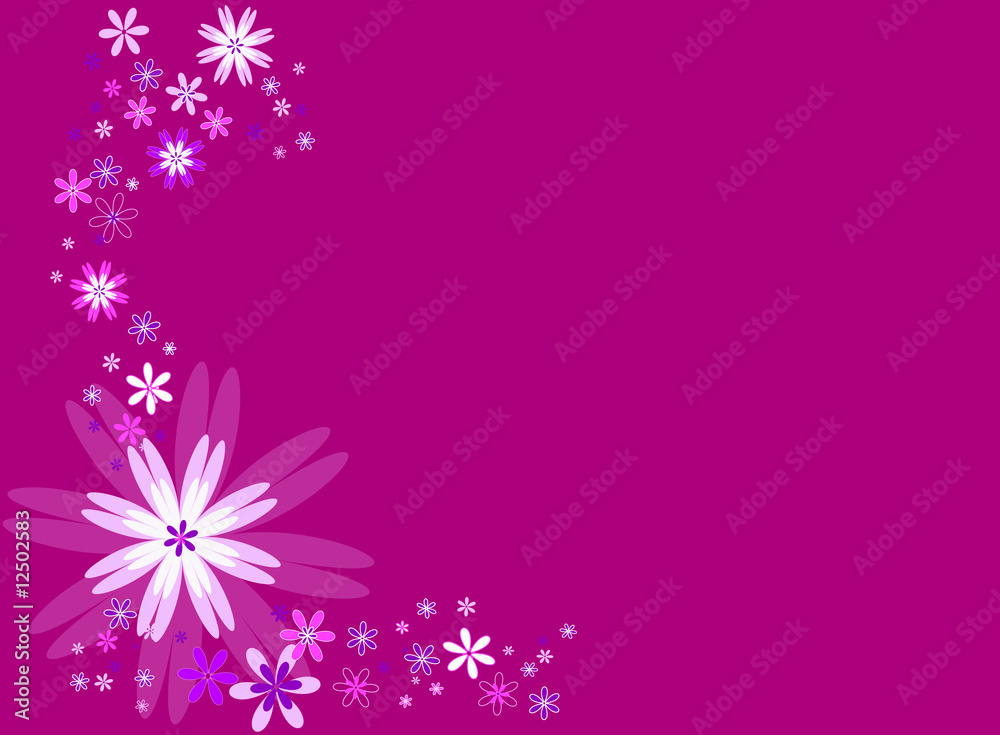 Frise fleurs roses, parme et blanches sur fond violet