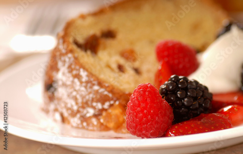 Slice of Italian Panettone Christmas bread with fruit