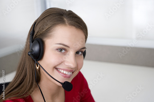 Businesswoman talking on headset