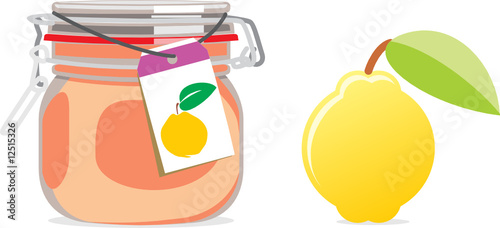 isolated quince jam jar and fruit