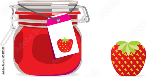 isolated strawberry jam jar and fruit