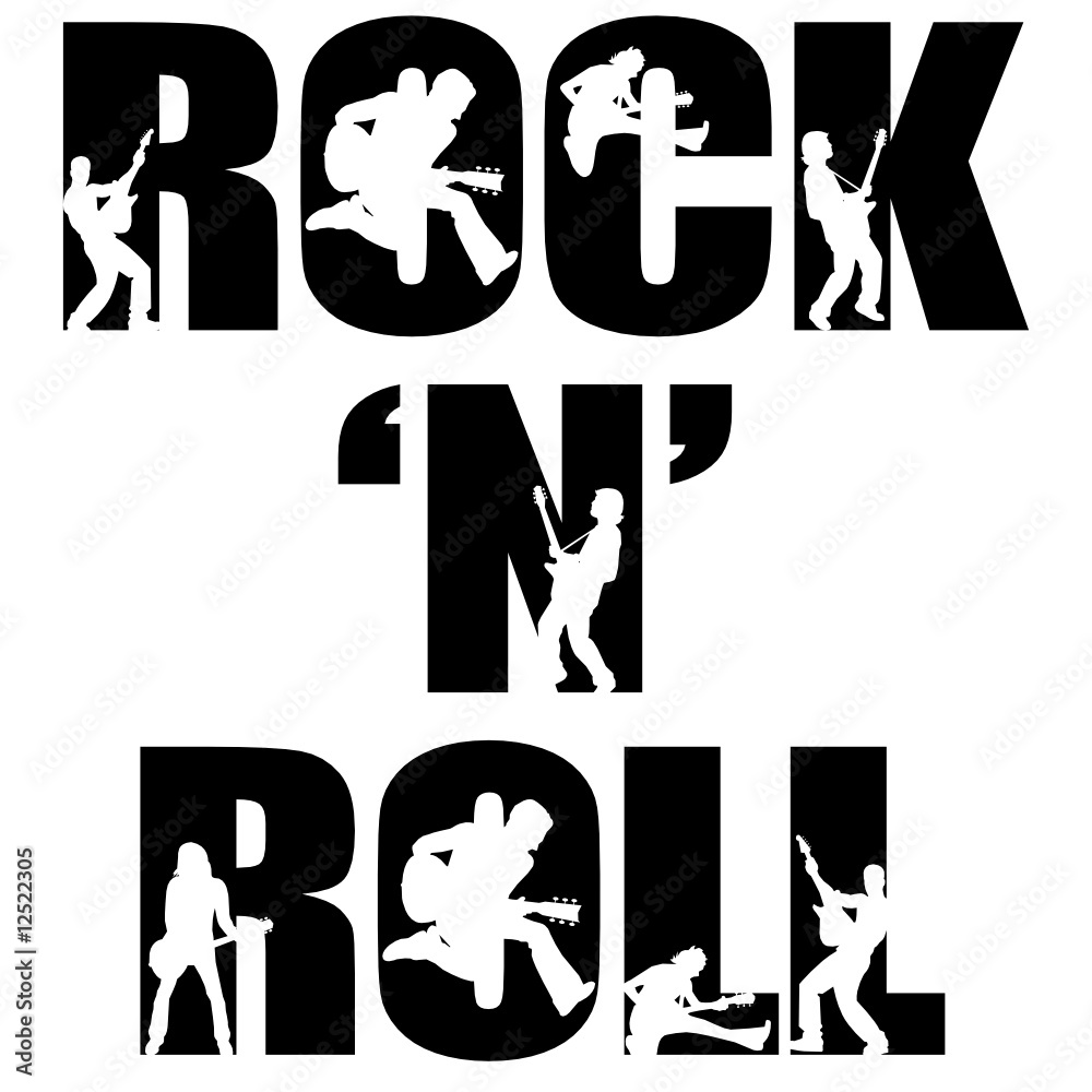 Rock n roll word with silhouettes Rock n roll word with silhouettes