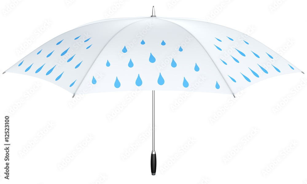 White umbrella with blue rain drops