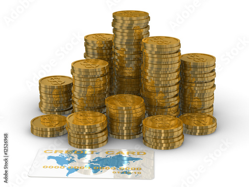 Column of golden coins isol...