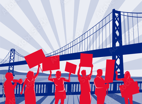 People activist with golden gate brdige on the background