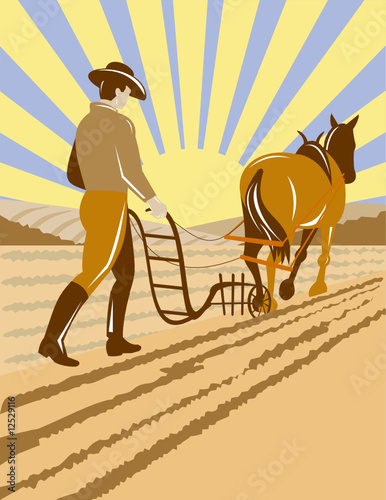 Farmer plowing the field
