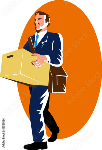 Man carrying a carton box who has just been fired