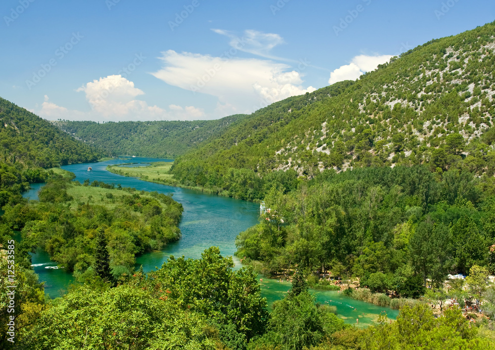 Beautiful river landscape scene, Croatia