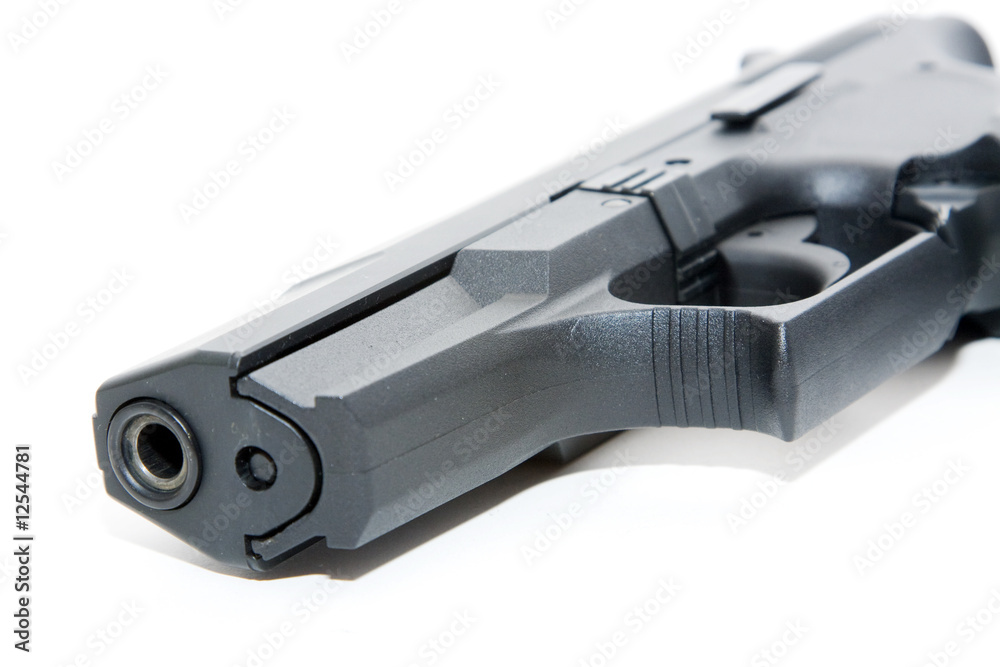 semi-automatic pistol on white background