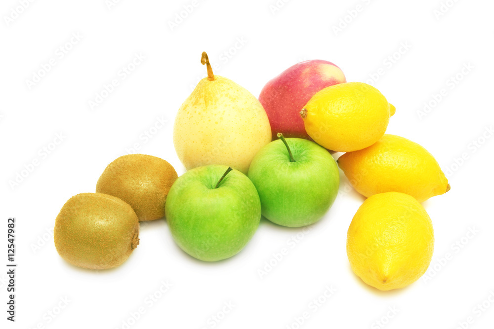 Fresh fruits on white background.