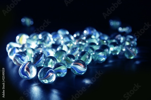 glass marbles with blue reflections