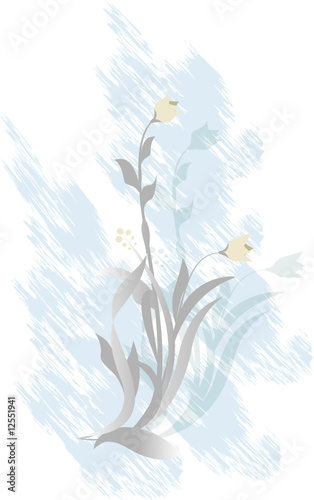 Vector illustration, grunge background with gray floral motives