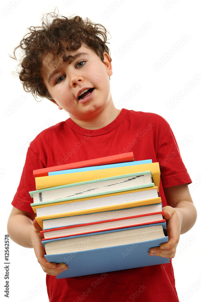Successful boy holding books isolated on white background Successful boy holding books isolated on white background