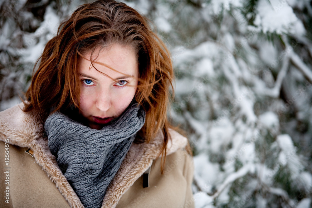 Two colored eyes in winter scene Two colored eyes in winter scene