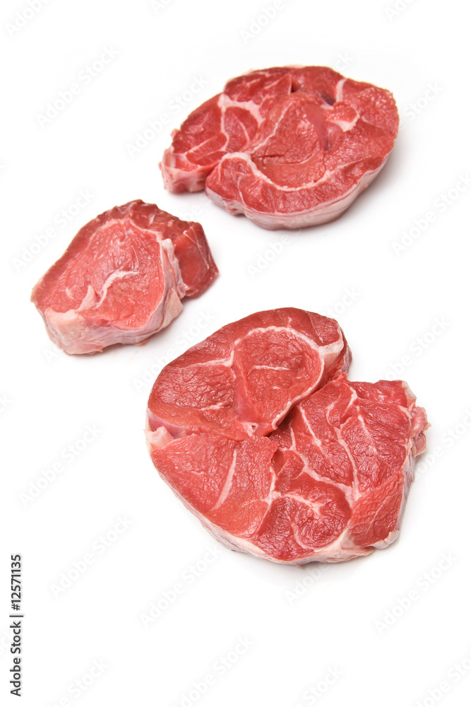 Stewing steak  isolated on a white studio background.