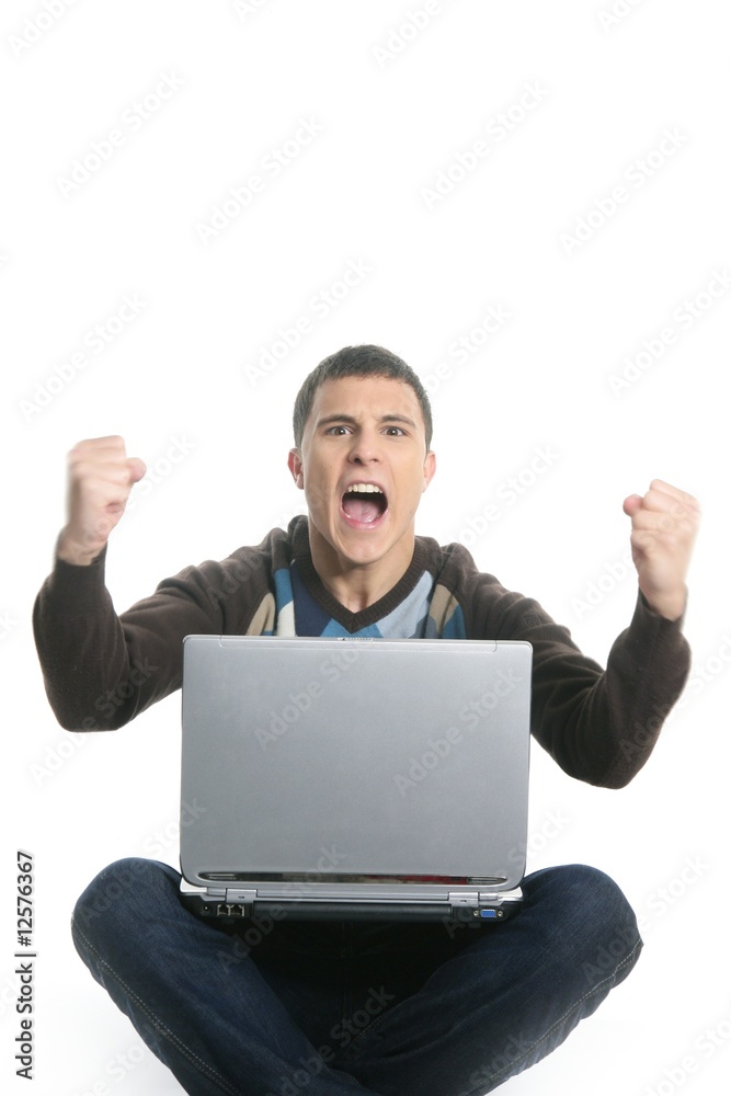 student happy laptop, success gesture expression student happy laptop, success gesture expression