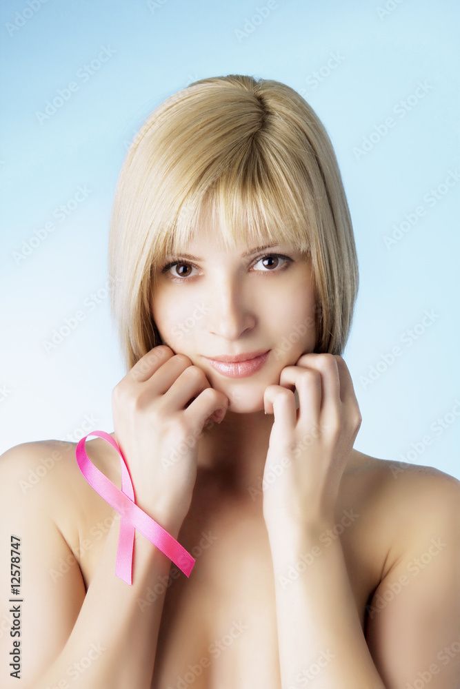 Fototapeta premium Girl with a pink ribbon
