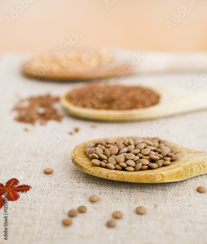 spoons, grain and legumes
