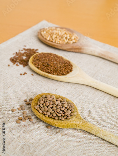 spoons, grain and legumes