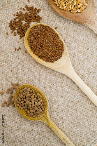 spoons, grain and legumes
