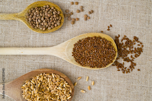 spoons, grain and legumes