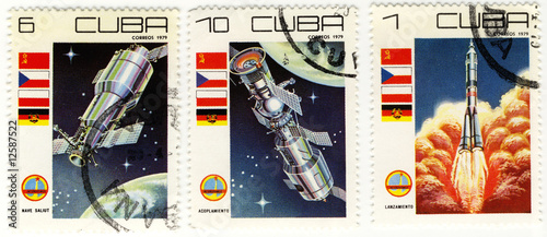vintage stamps of Cuba with the space theme