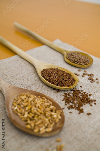 spoons, grain and legumes