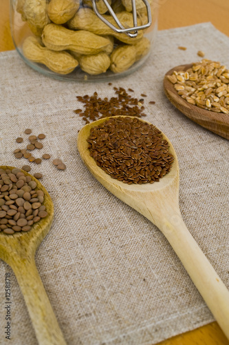 spoons, grain and legumes