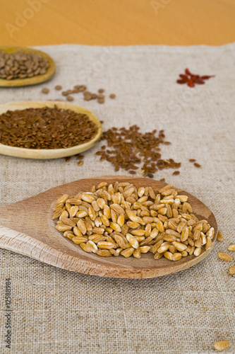 spoons, grain and legumes