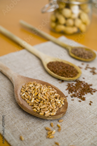 spoons, grain and legumes
