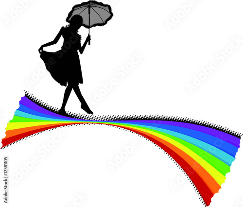 silouette de femme marchant sur un arc en ciel