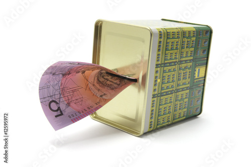 Money Box with Five-Dollar Note