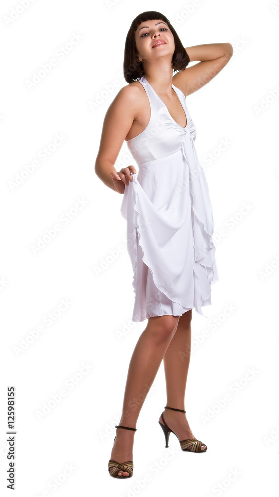 beautiful girl in a white dress