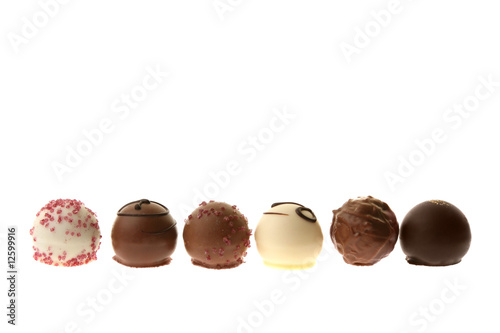 Assortment of chocolate pralines.