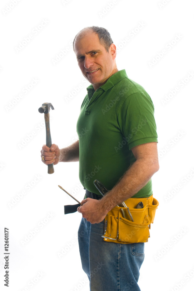 contractor repairman carpenter tool belt and hammer contractor repairman carpenter tool belt and hammer