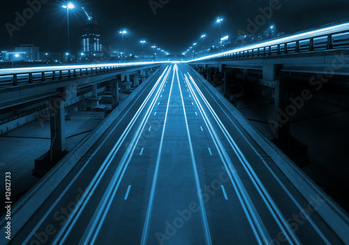 Night highway with viaducts