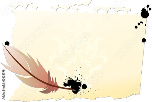 Quill and archaic paper with blots and place for your text